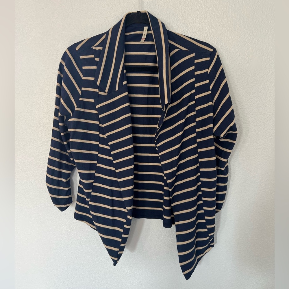 Olivia Moon Navy Cream Striped Cardigan Size X Large